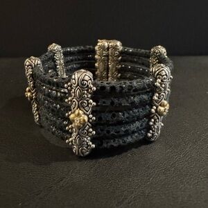 Barbara Bixby Sterling Silver and 18k Gold Leather Bracelet